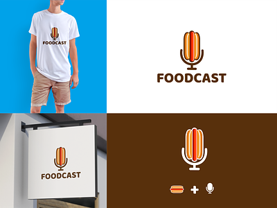 hot dog and microphone app branding design food food street hotdog icon illustration logo microphone poad cast typography ui ux vector