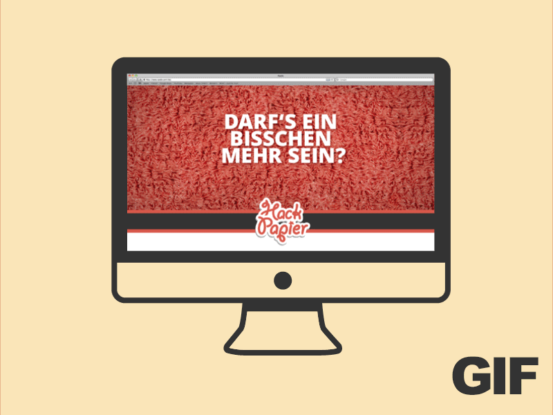 [GIF] hackpapier.de site design ai butcher gif ground meat hackpapier imac landing page mincemeat photoshop site design web design website