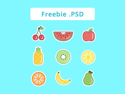 Fruity Icons PSD Freebie ai download flat food free freebie fruit icons illustration kit psd ui