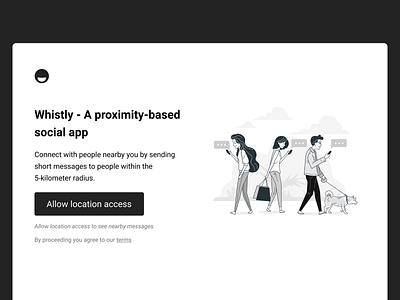 Whistly V2 (desktop) desktop website location based progressive web app proximity social network web app
