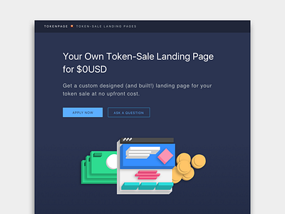 TokenPage - $0 Landing Pages for ICO's blockchain crypto cryptocurrency illustrations tech token usd web design webflow