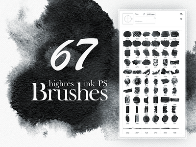 67 highres Watercolor (Ink) Brushes abr addons blob blot brushes ink photoshop png poin splash spot watercolor