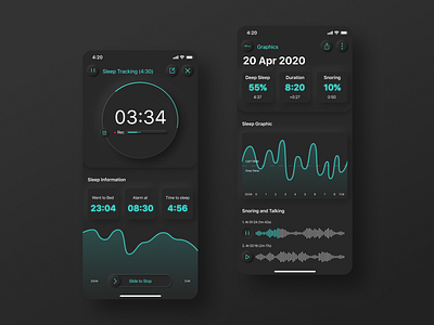 Sleeping Tracker App Design Concept dark app dark mode dark theme dark ui health health app mobile app mobile app design mobile design mobile ui neomorphic neomorphism sleep sleep tracker sleeping tracker tracker tracker app tracking tracking app