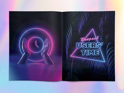 Respect Users' Time branding chicago design gradients illustration insurance mailer neon print user experience ux vaporwave