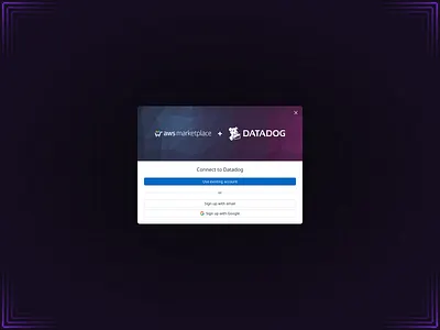 AWS Marketplace + Datadog Onboarding account creation app billing datadog integrations log in marketplace modal on boarding onboarding product design products redesign sign in sign up store ui ux web design
