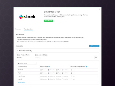 Datadog Slack Integration design integration modal modal box modal window modals product design redesign slack ui ux web design