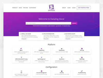 Datadog Documentation design documentation home page homepage product design redesign search styleguide ui ux web design