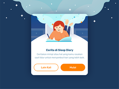 Pop Up Message Illustration bed blue diary dream happy illustration letter message mobile application pop up pop up ui design writer writing