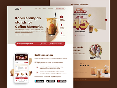 Re-Design UI Website Kopi Kenangan Brand brown coffee earth tone kopi kenangan millenial minimalist simple ui design webiste white