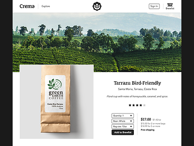 Coffee Detail Page — Above the fold detail page ecommerce shop web