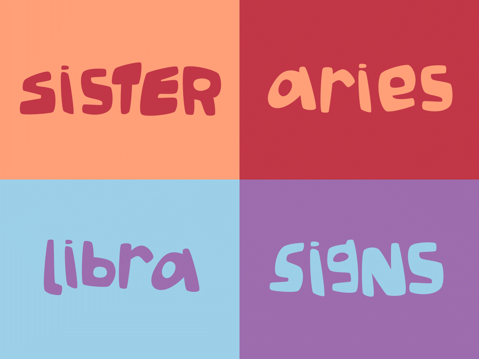 sister signs { aries + libra } 2d animation aries astrology horoscope illustration libra motion graphics sistersigns type typography