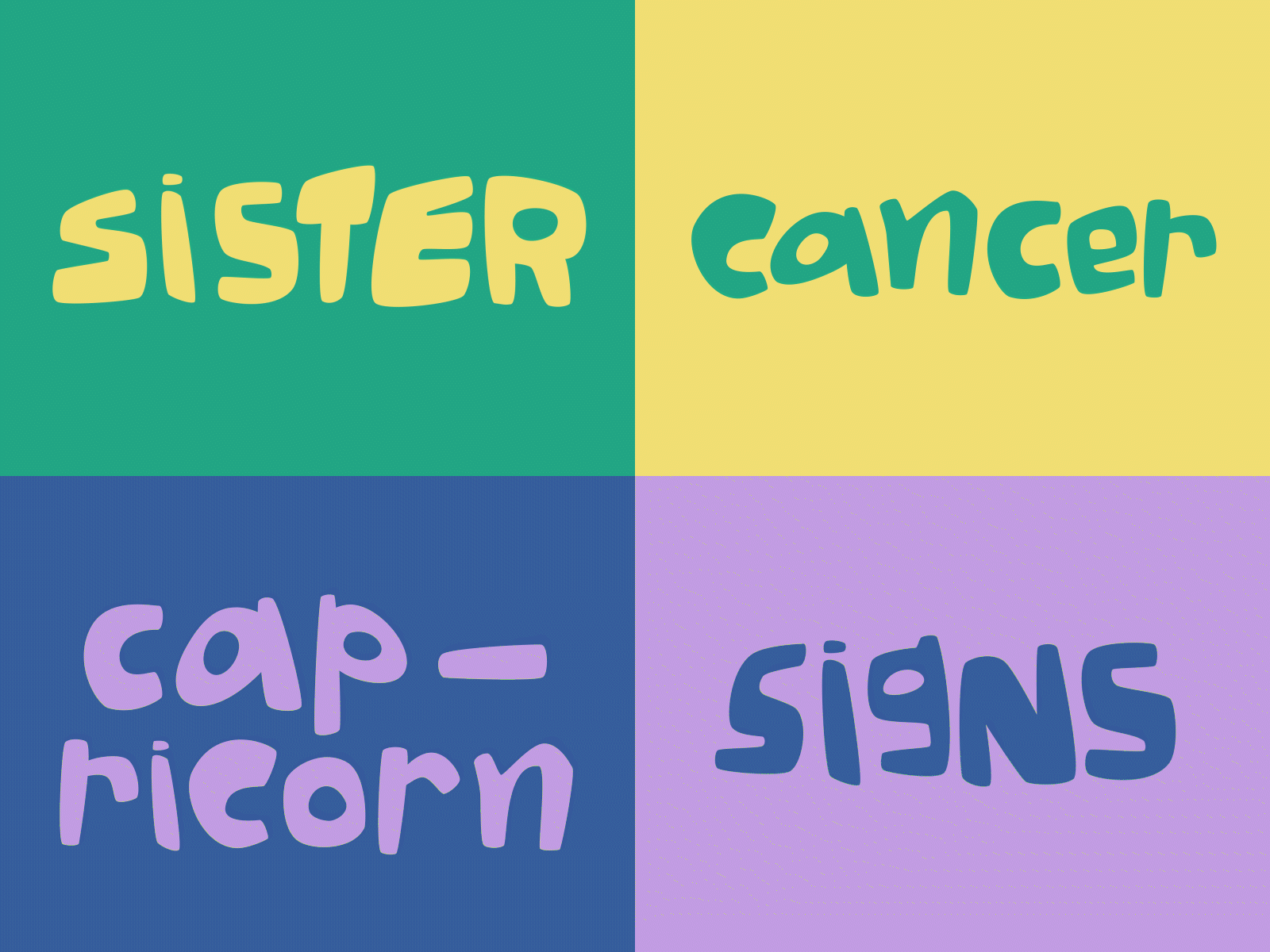 sister signs { cancer + capricorn } 2d animation cancer capricorn graphic design horoscope illustration motion design sister signs type typography zodiac