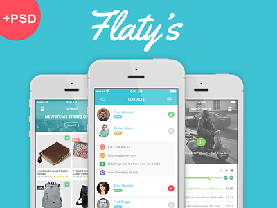 Flaty's – Flat Mobile App UI Design +download app app element app flat app kit app ui calendar dashboard flat element