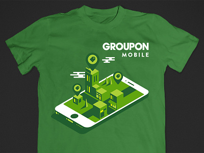 Groupon Mobile T buildings city flat groupon illustration logan miller map mobile product design tshirt