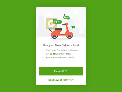 Groupon Delivery & Takeout android app city delivery flat food illustration ios mobile modal scooter