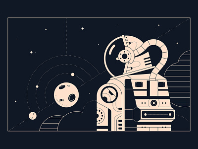 When the kid next door walks on the moon astronaut black and white blackandwhite bw character flat illustration modern planet sky space vector