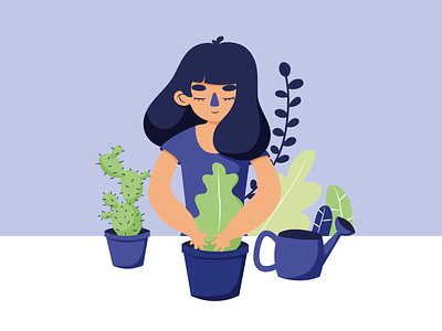 Plant Lady - Blue Girls design flat illustration ui ux vector website