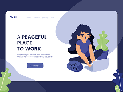 WRK. - Landing page cat coworkers coworking creativity design graphic design identity illustration landing page plants service ui ui design visual design visual identity web webdesign website work workspace