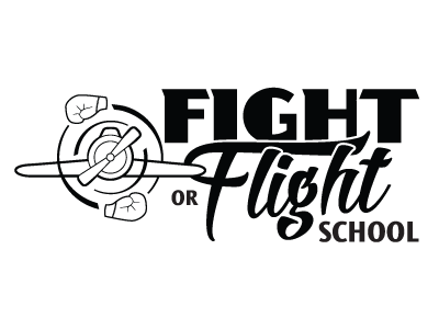 Fight or Flight School logo airplane boxing