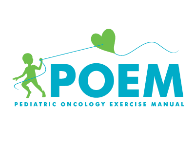 POEM: Pediatric Oncology Exercise Manual logo child green and blue heart kite