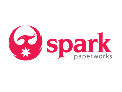 Spark Paperworks logo fire phoenix red star