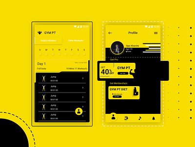 Gym app Home & Profile screen android app branding design gym app home home screen icon illustration logo profile design profile screen typography ui ux