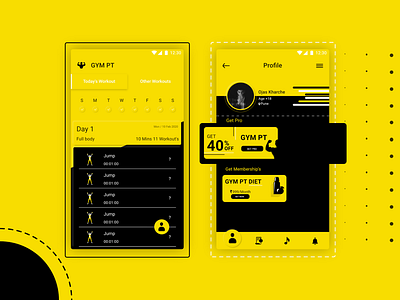 Gym app Home & Profile screen