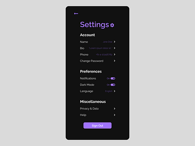 Daily UI 007 - Settings