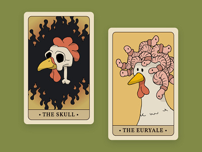 The Skull & The Euryale – Dungeon & Chicken animal cards chicken chicks dnd dungeon dragons illustration medusa skull tarot