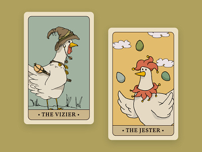 The Vizier & The Jester – Dungeon & Chicken animal cards chicken chicks design dnd dungeon dragons illustration jester tarot vizier