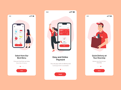 Food and Grocery Delivery App Onboarding Screens app design illustration ui