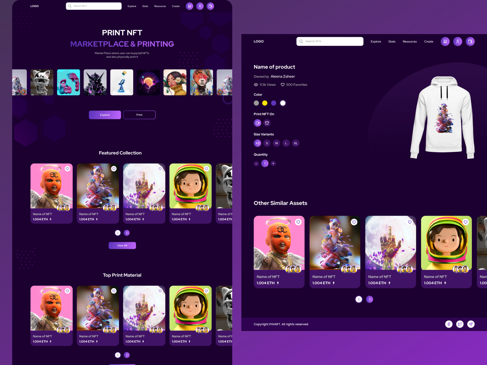 Print NFT Marketplace dark theme design by Bilal Ahmad on Dribbble