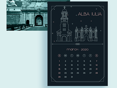 2020 Calendar Design - March 2020 2020 calendar alba iulia art deco calendar calendar design cities city illustration design graphic design illustration print print design romania