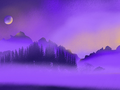 Purple Landscape by Night fog illustration landscape moon nature night outdoor purple