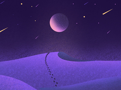 Desert by Night footprints illustration landscape moon nature night outdoor purple space wallpaper