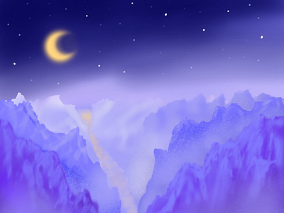 Mountains Landscape by night design fog landscape moon mountains nature night outdoor purple
