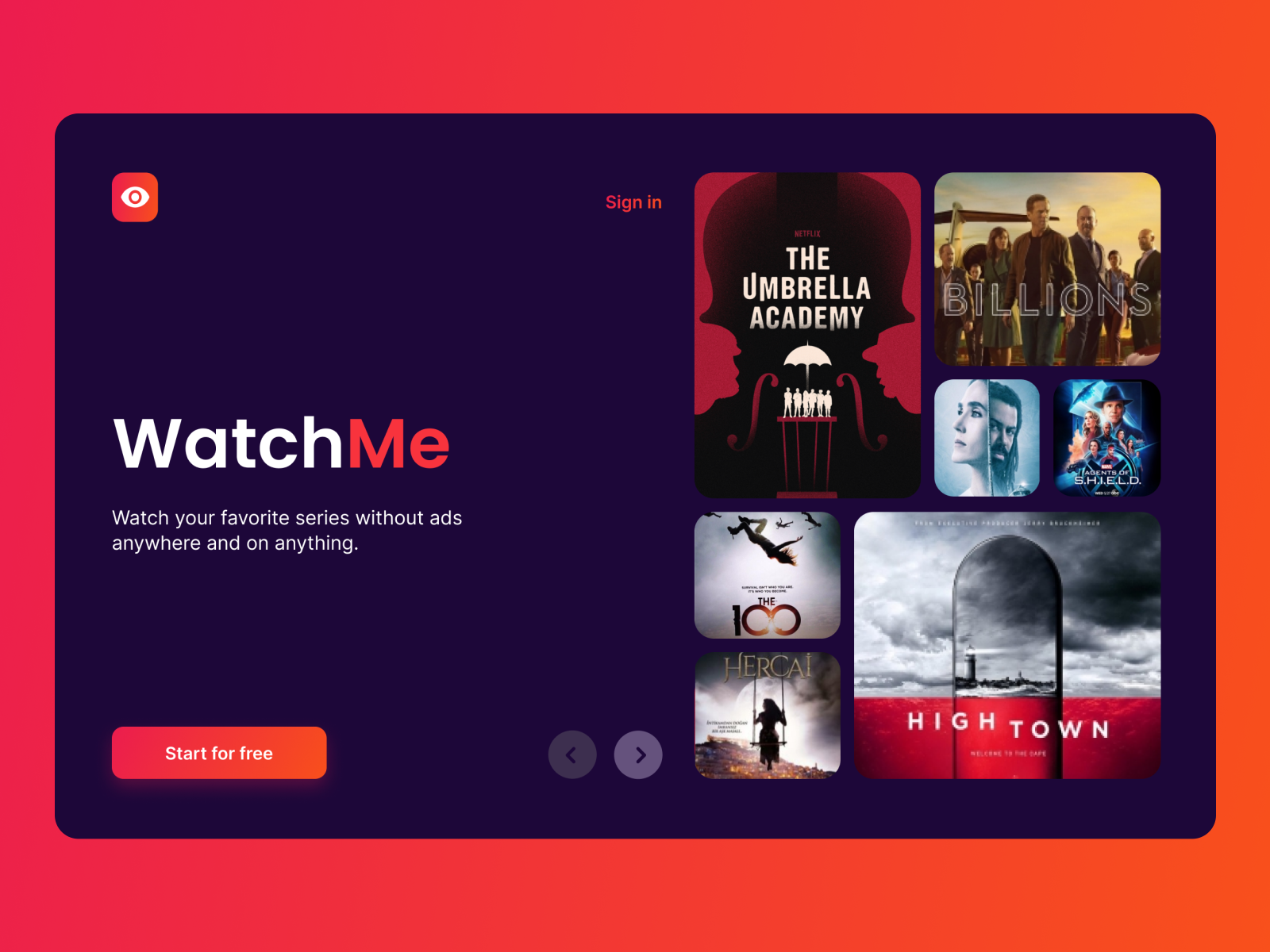 Start screen for tv series service by Anna on Dribbble