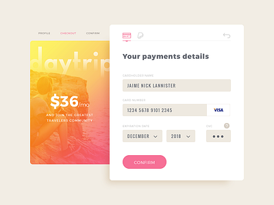 Daily UI #002 - Credit Card Checkout app design checkout credit card checkout dailyui graphic design interface mobile payment suscription travel ui design user