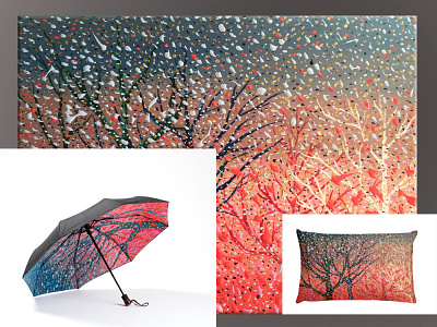 ''Just Another Winter'': artwork, umbrella, pillow.
