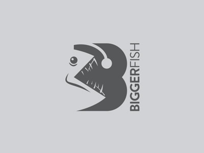 BiggerFish app b big bigger black and white deep fish logo negative space