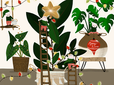 Gli aiutanti dei plantlovers a Natale botanical art christmas christmas illustration digital illustration elf elf illustration illustration plant love procreate procreate art urbanjungle vector xmas xmas and plants