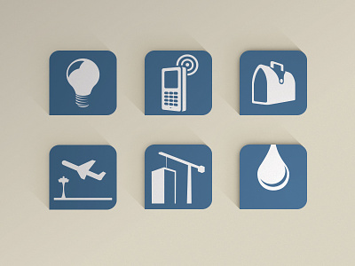 Icon set for Africa resources. airport blue brief case construction icons light bulb phone set water