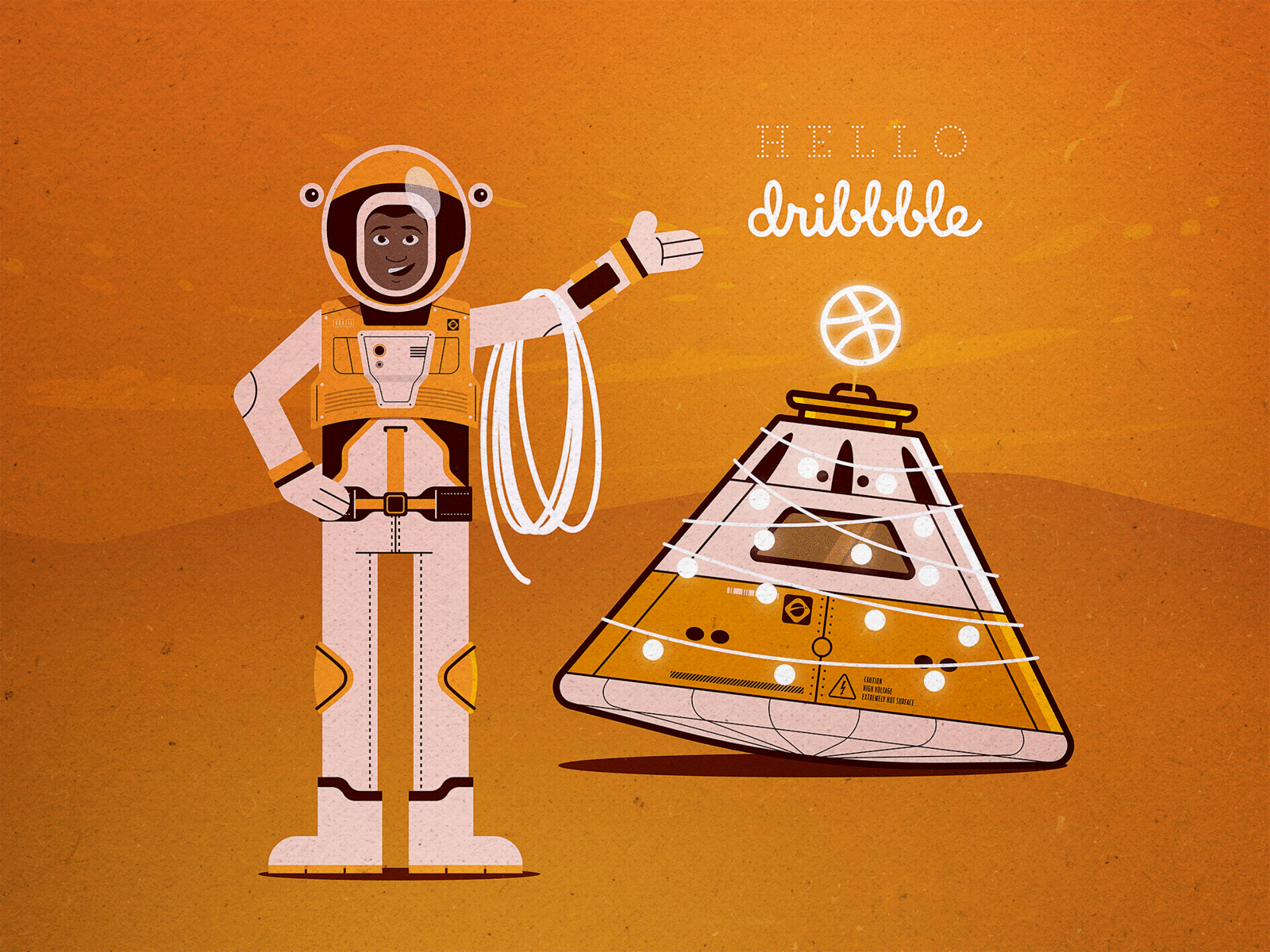 Hello Dribbble astronaut capsule chirstmas tree christmas debut hello illustration mars space vector