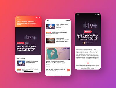 Crypto News App – Cryptovest bitcoin blockchain crypto cryptocoin cryptocurrency design feed ios mobile app mobile design news news app news post newsfeed ui ux