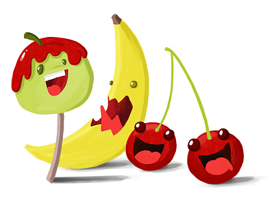 Funny Fruits apple banana cherry color fresh fruit fruits funny illustration