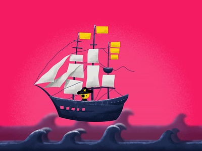 PLACEMENT after effects animation boat character fish hand illustration nft nftart nfts pink placement ship water