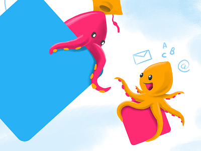 Octo cartoon e-learning illustration mascot mascotte octo octopus orange pink social social media