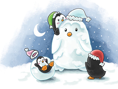 Christmas Card 2019 christmas christmas card holidays illustration penguin penguins snow snowman