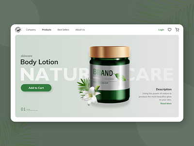 Natural Products Skincare - Web Hero Section cosmetic design health hero banner hero section lotion natural natural products product skin skincare ui ui design uiux web website
