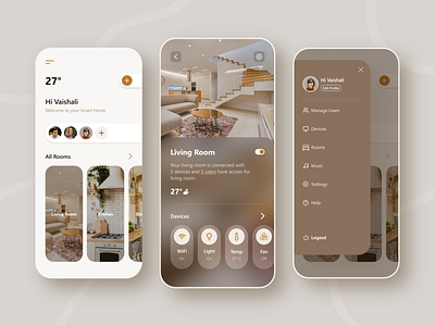 Bliss - Smart Home App Design app bliss design devices dining area home kitchen living room mobile app design mobile app device room smart home smart home app smart home app design ui ui design uiux ux
